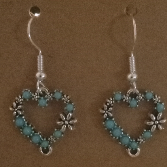 Jewelry - Heart-Shaped Silver and Blue Earrings